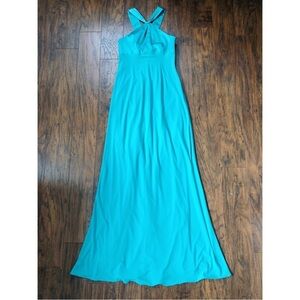 Lillie Rubin • turquoise gown halter formal dress jersey knit silk drape sash